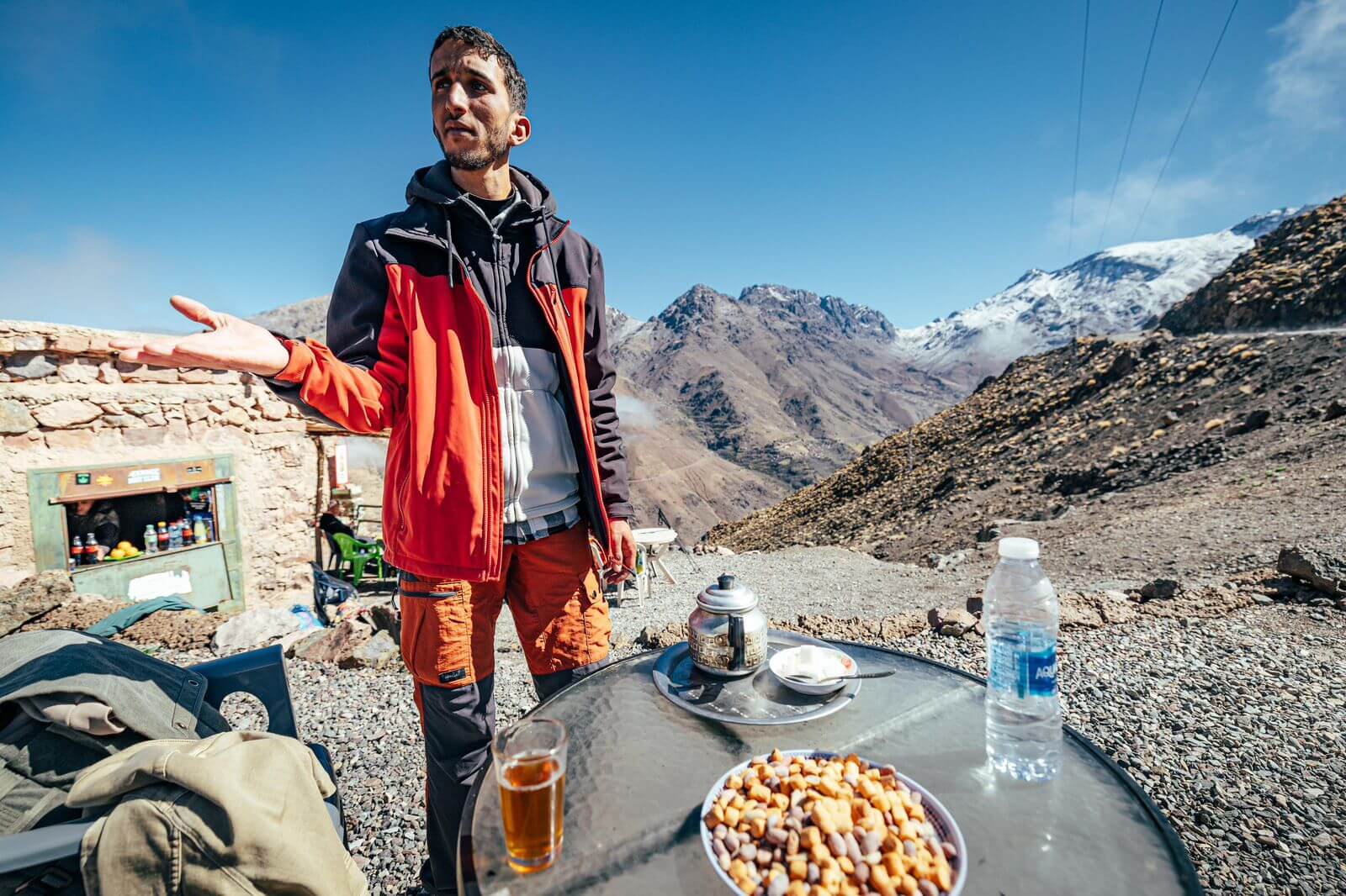Mint tea break at Tizi n'Tamatert overlooking the High Atlas valleys